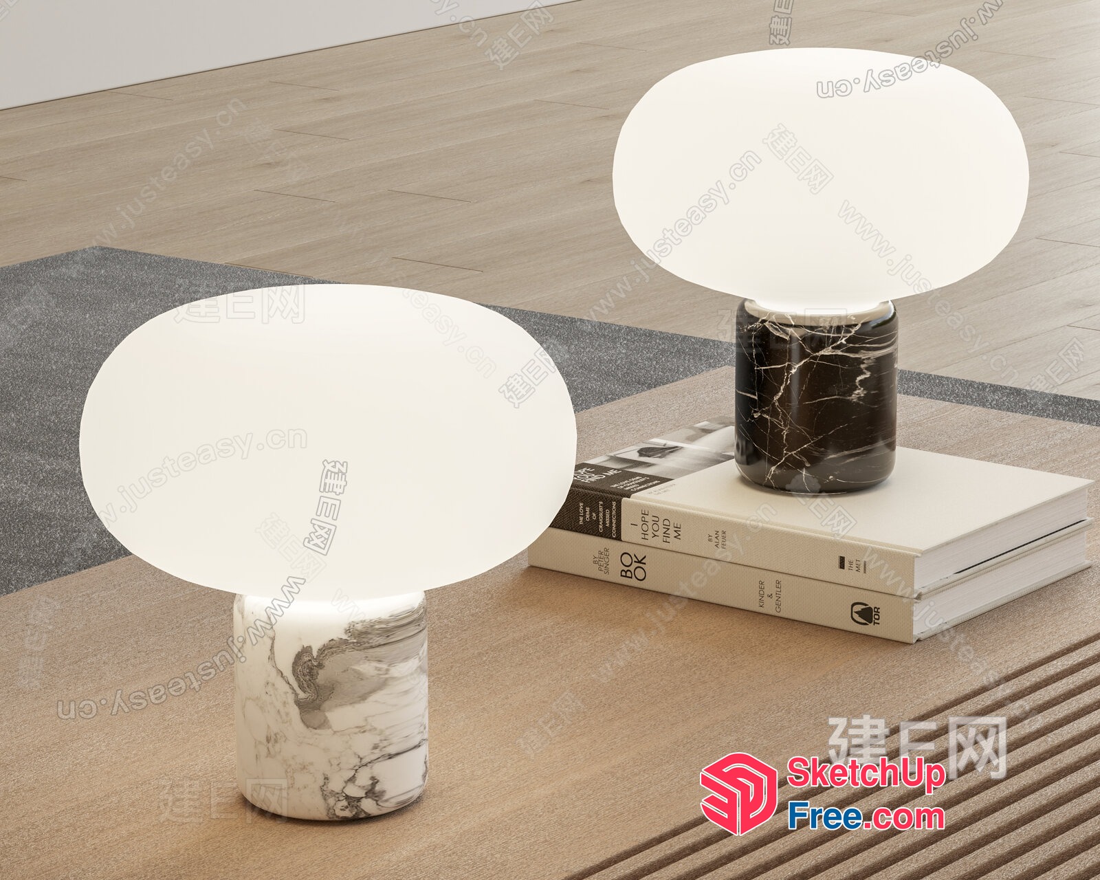 Modern Table Lamps With Marble Bases And Frosted Glass Shades 3D SketchUp File