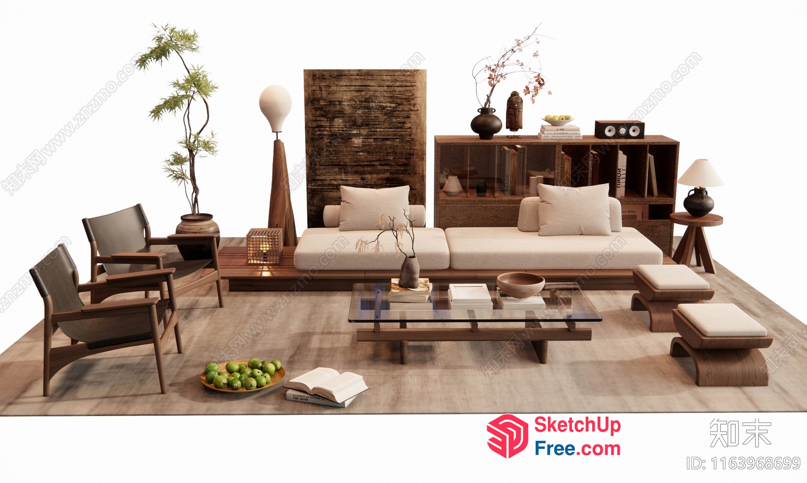 Modern Minimalist Japanese Inspired Living Room 3D SketchUp File