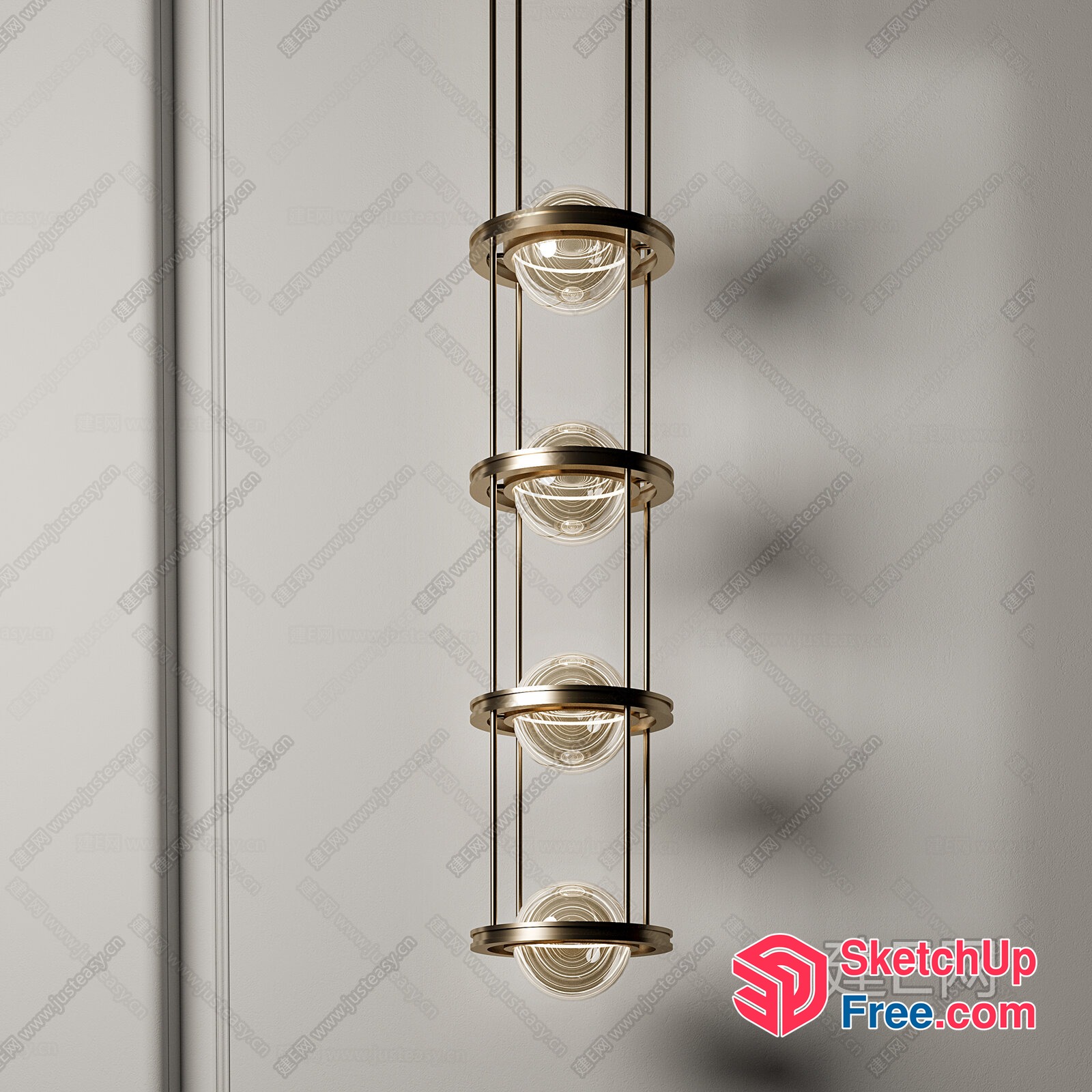 Elegant Hanging Light Fixture With Glass Orbs 3D SketchUp File