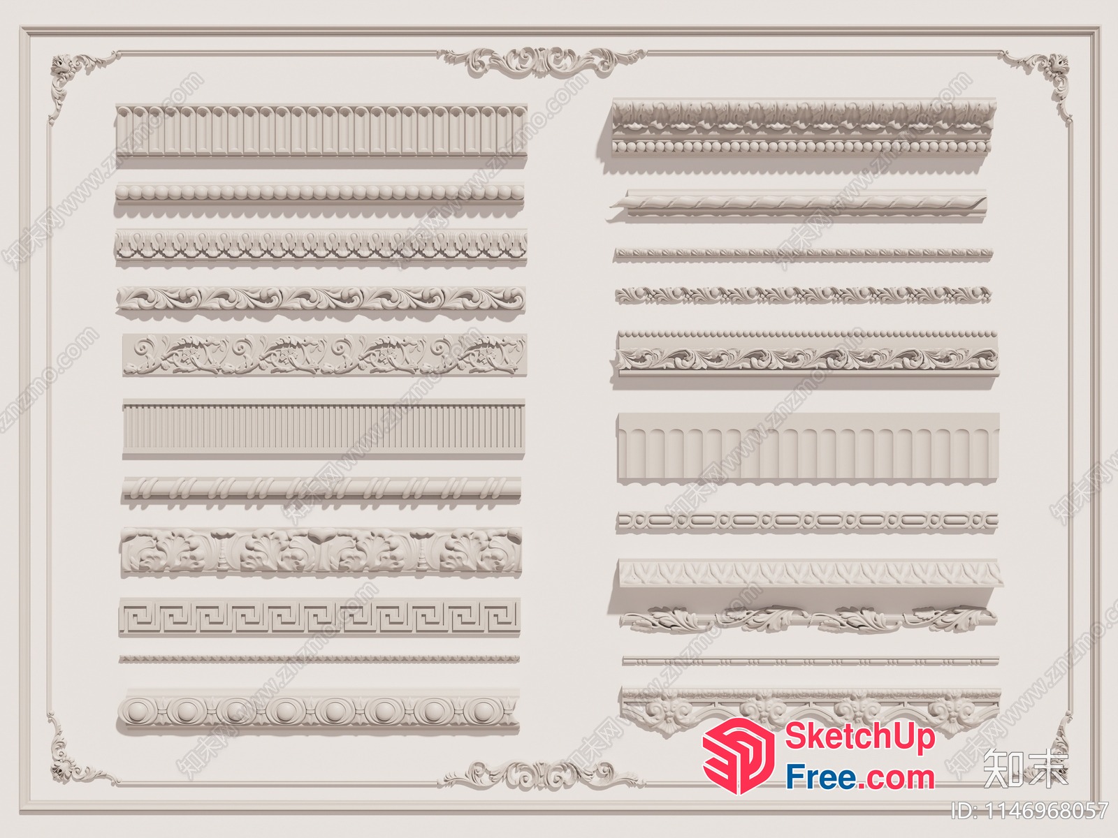Ornate Ceiling Moulding Collection 3D SketchUp File