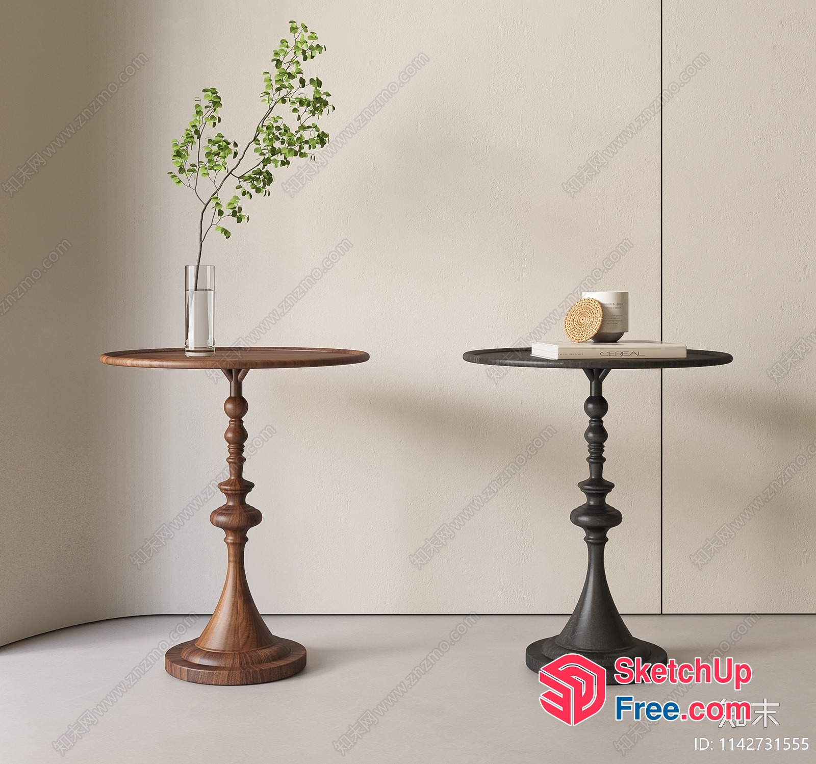Two Wooden Side Tables With Ornate Legs And Round Tops 3D SketchUp File