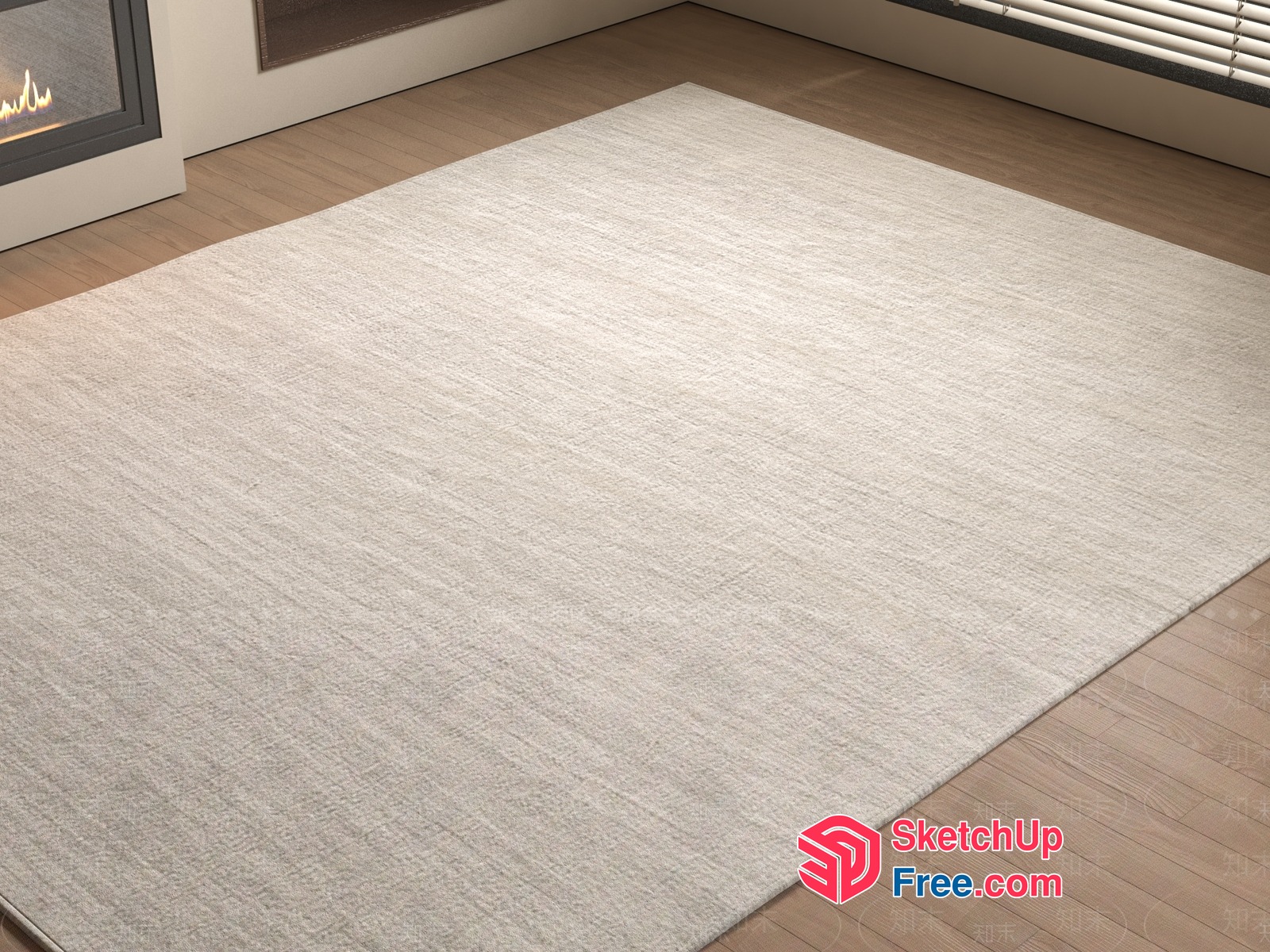 Creamy White Rug On Wooden Floor 3D SketchUp File