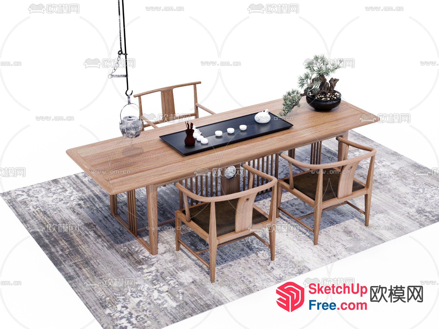 Asian-Inspired Dining Room With Elegant Table And Chairs 3D SketchUp File