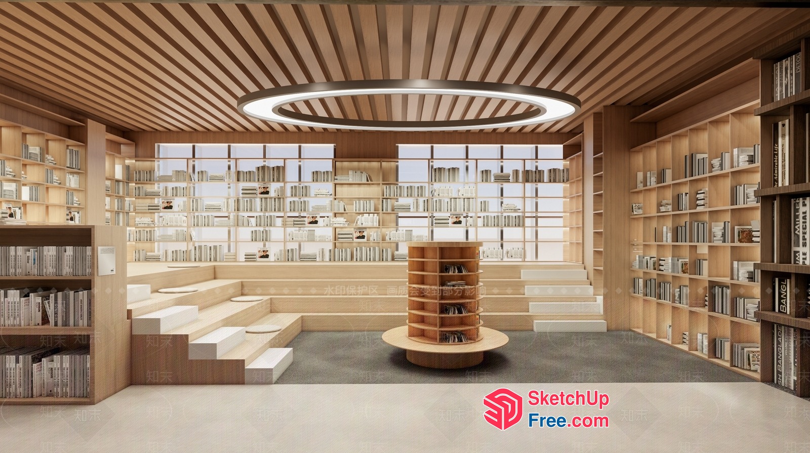 Modern Library Interior With Circular Lighting Feature 3D SketchUp File