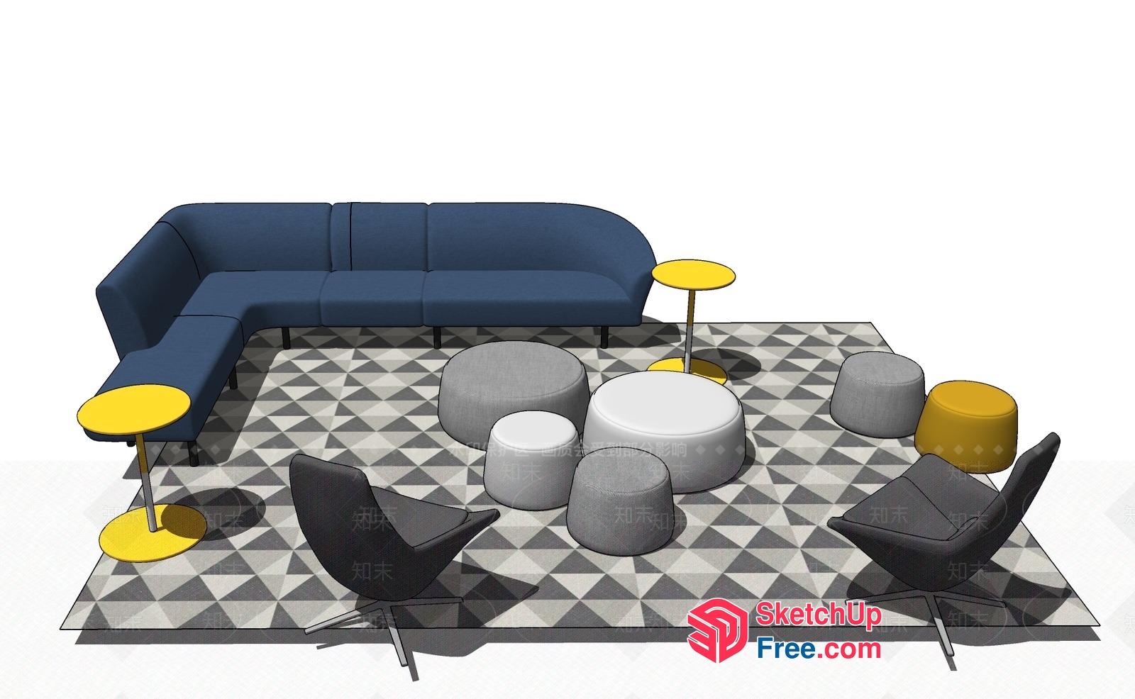 Modern Geometric Patterned Floor And Furniture Arrangement 3D SketchUp File