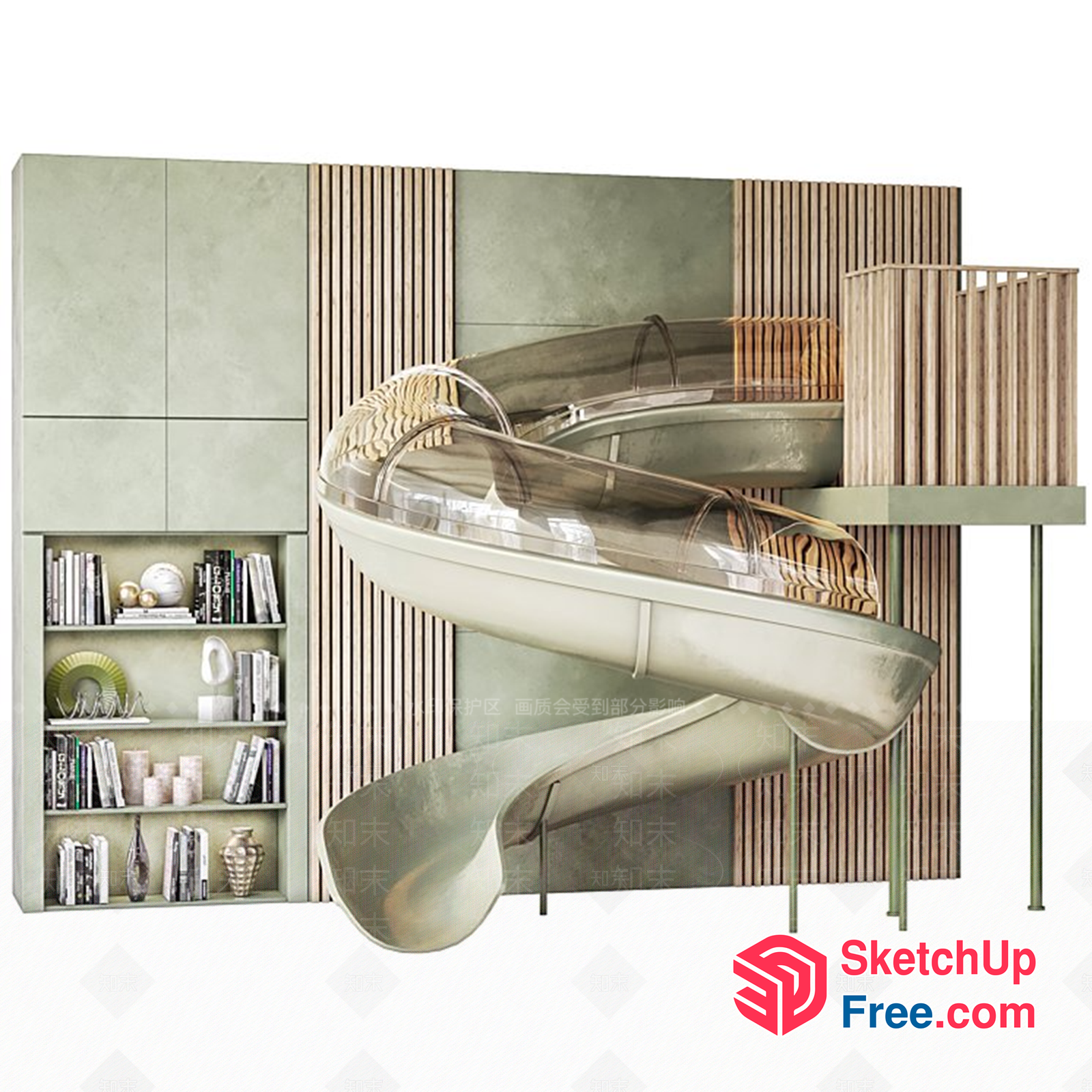 Elegant Staircase With Curved Glass Railings And Modern Design 3D SketchUp File