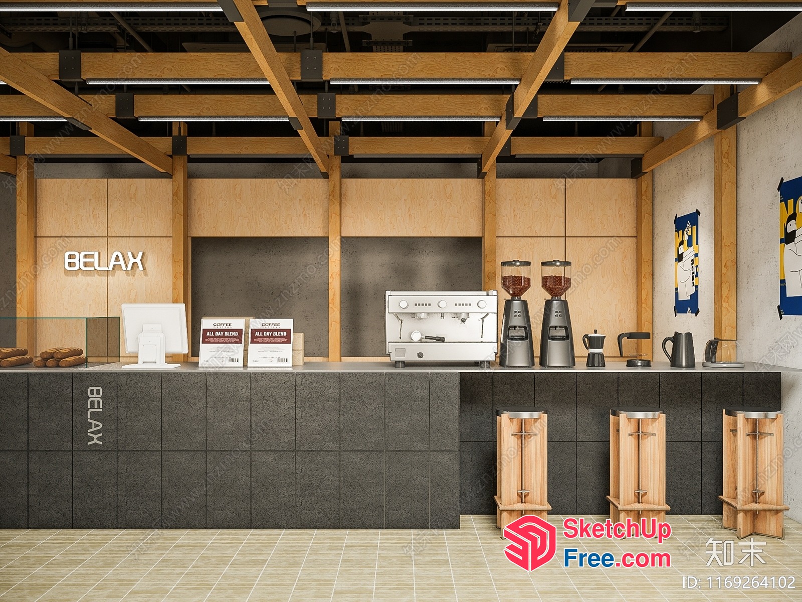 Modern Industrial Coffee Shop Interior 3D SketchUp File