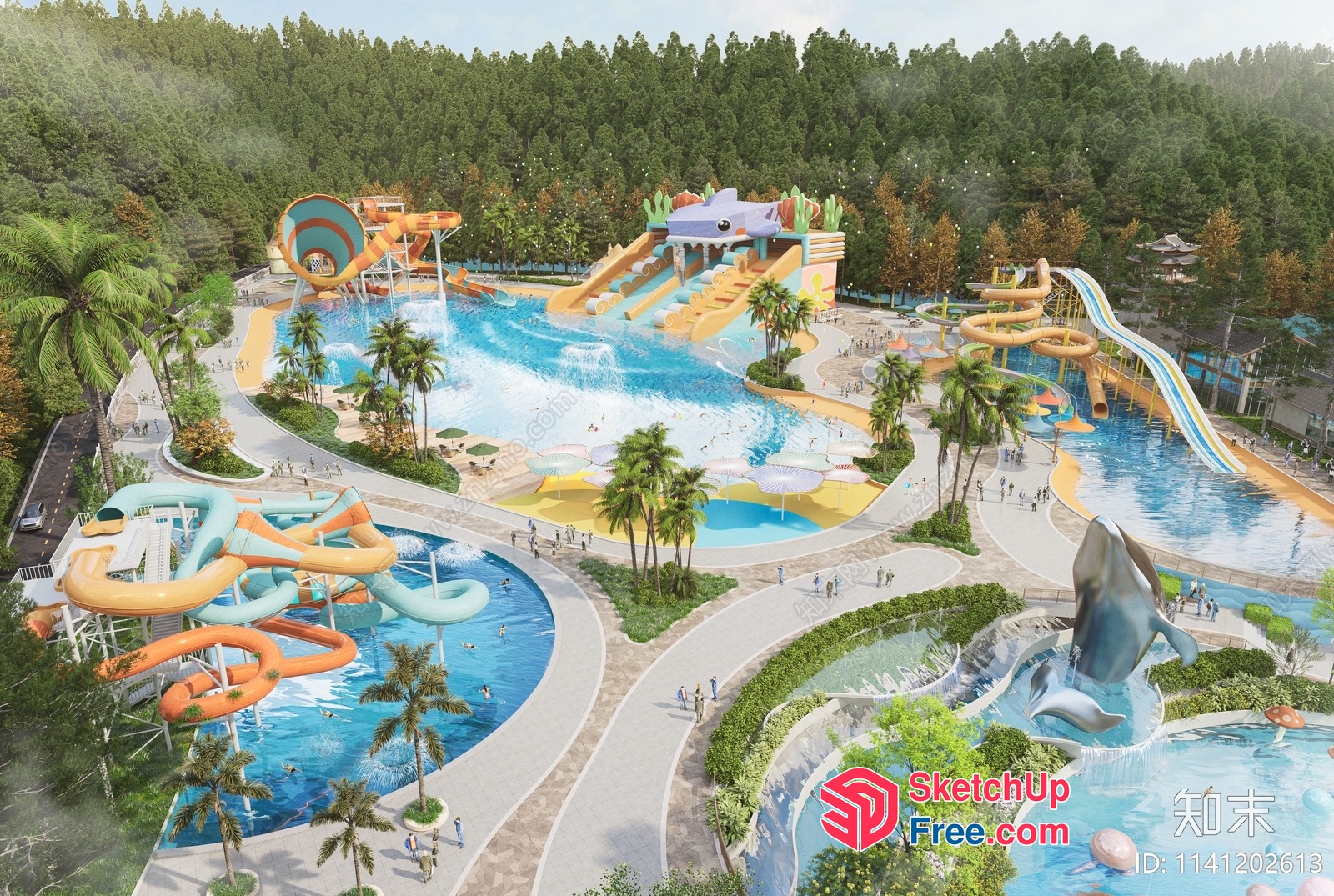 Vibrant Water Park With Thrilling Slides And Playful Attractions 3D SketchUp File