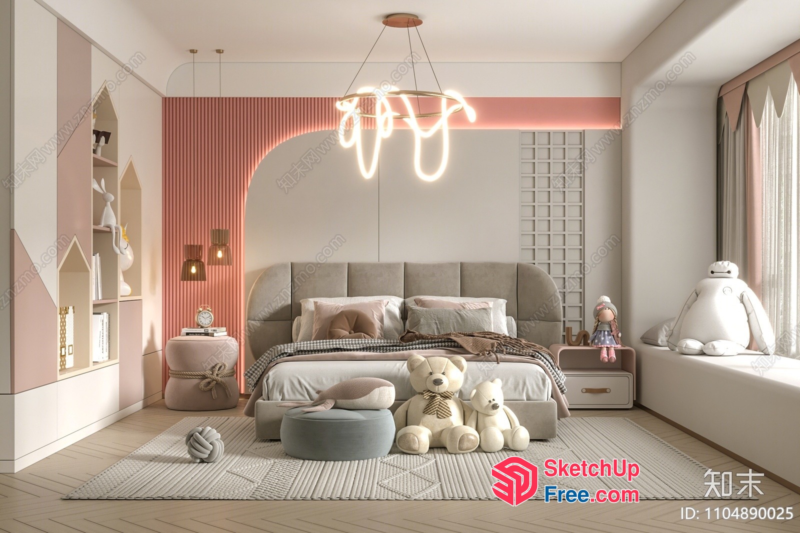 Pastel-Colored Modern Minimalist Kids' Bedroom 3D SketchUp File