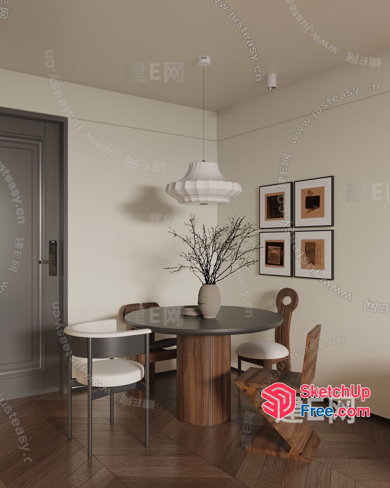 Modern Dining Room With Round Table And Chairs 3D SketchUp File