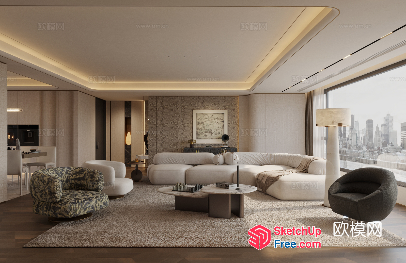 Modern Living Room With Creamy Style And European Touch 3D SketchUp File