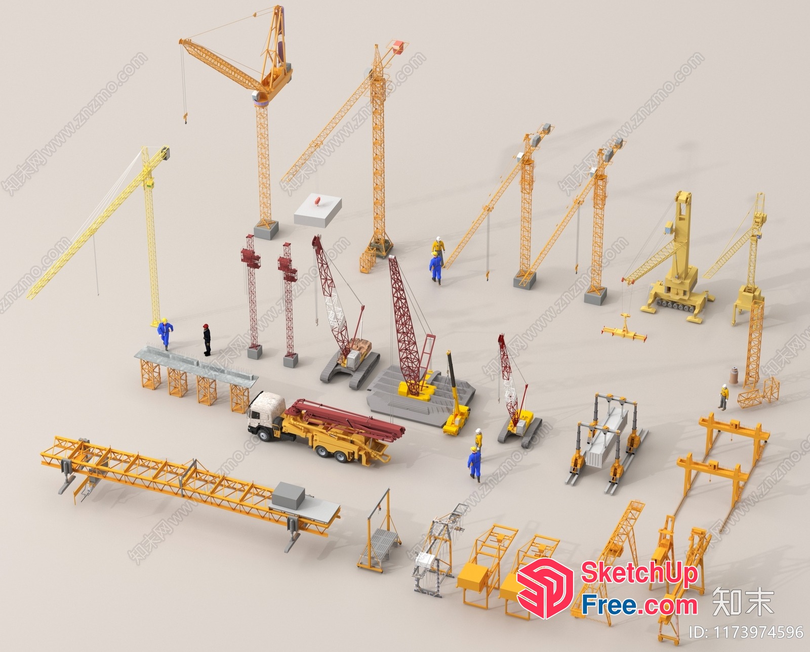 Construction Site With Various Cranes And Machinery 3D SketchUp File