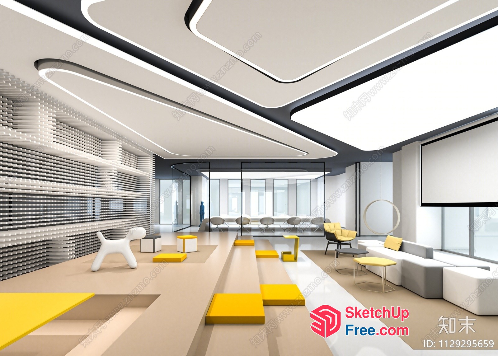 Modern Minimalist Interior With Yellow And White Accents 3D SketchUp File