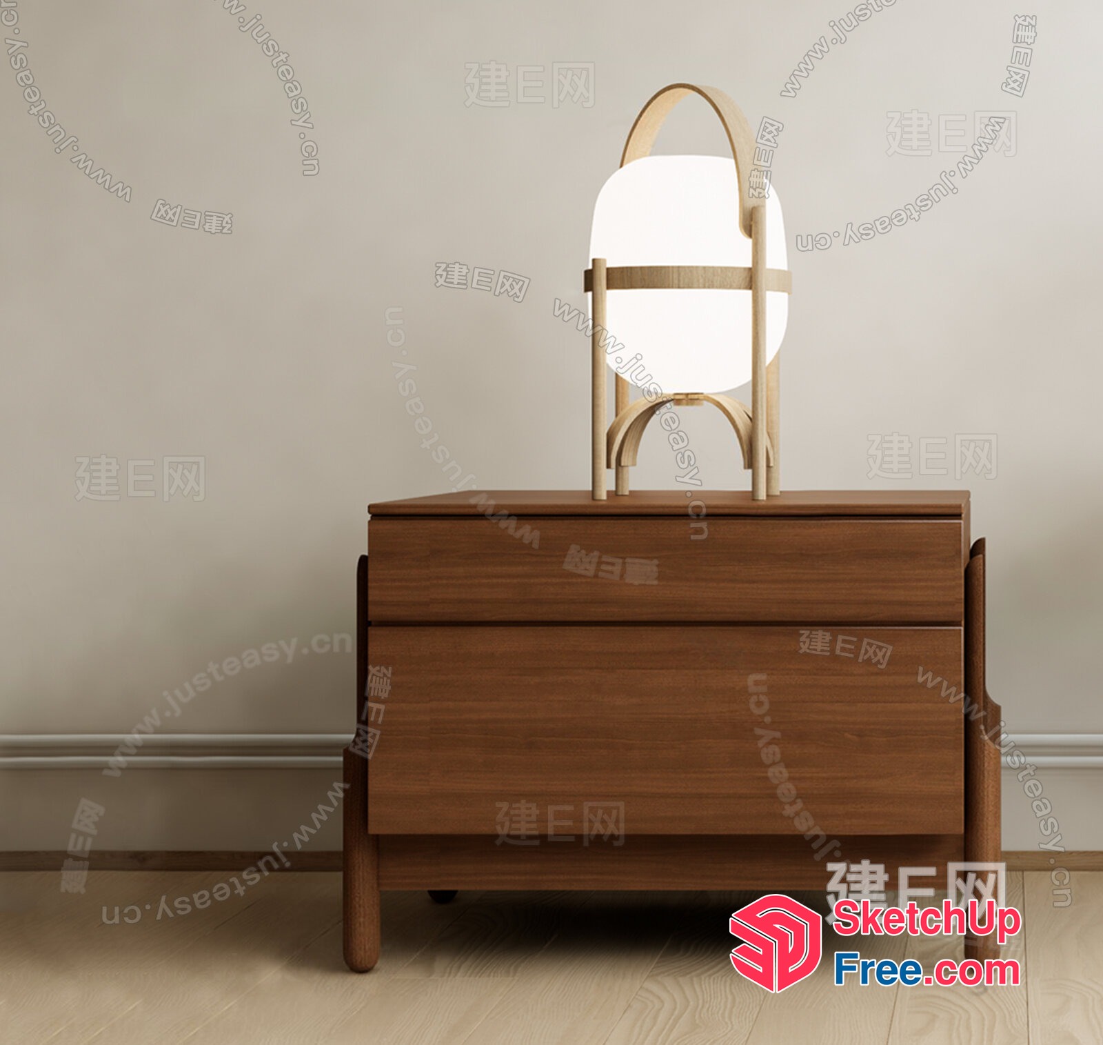Wooden Furniture With A Modern And Minimalist Lamp 3D SketchUp File