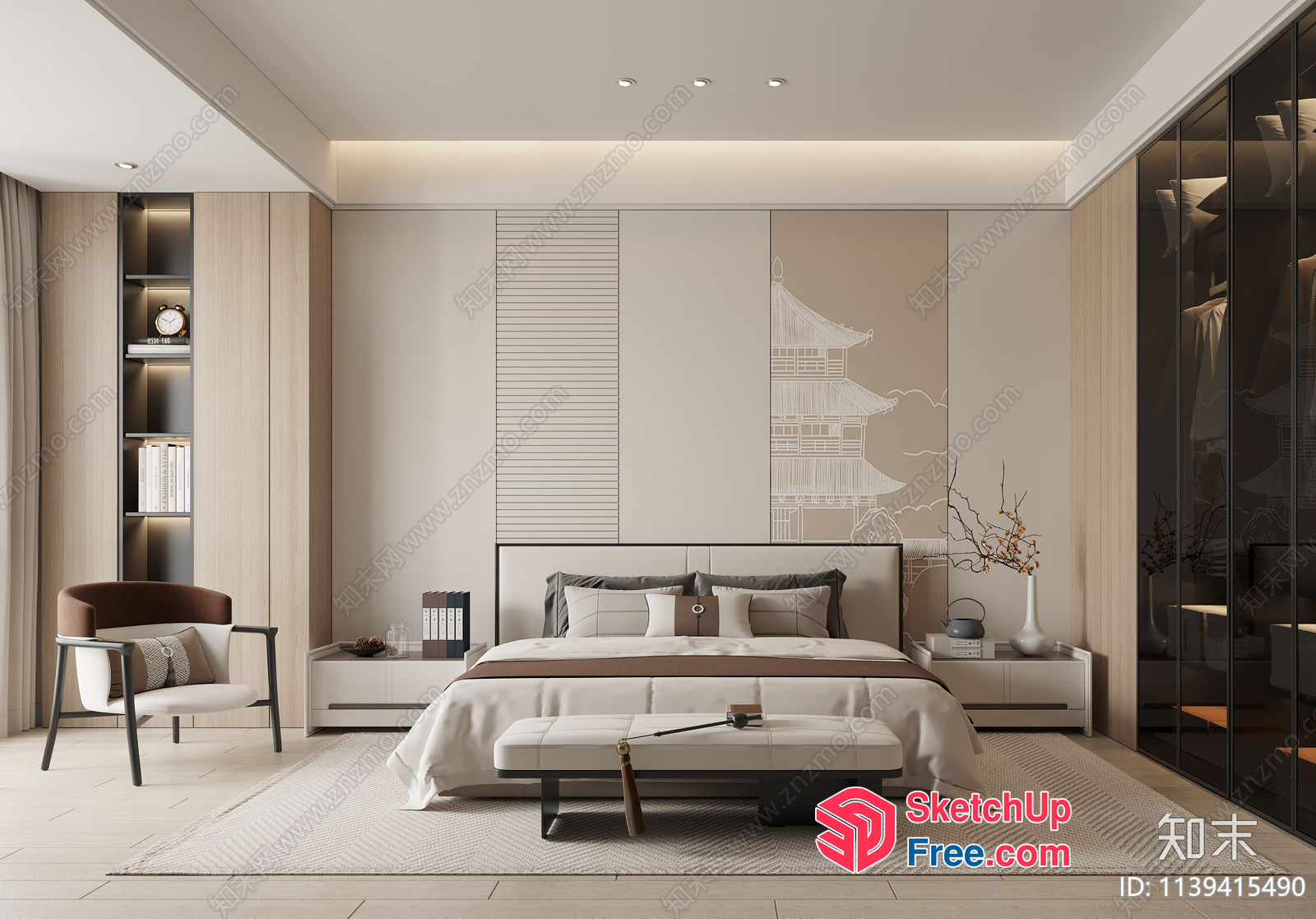 Elegant Japanese-Style Bedroom With Minimalist Decor 3D SketchUp File