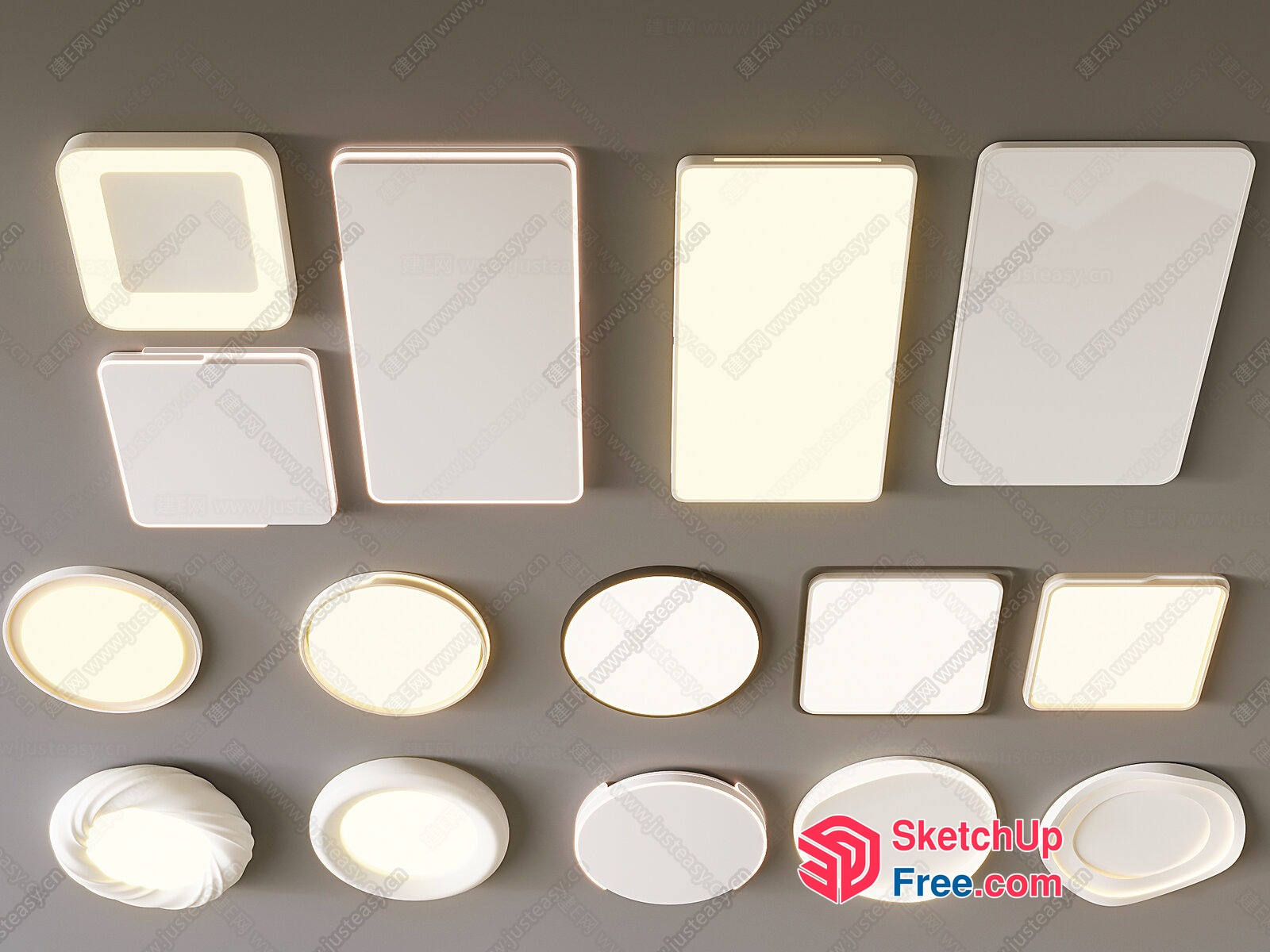 Illuminated White Ceiling Light Fixtures 3D SketchUp File