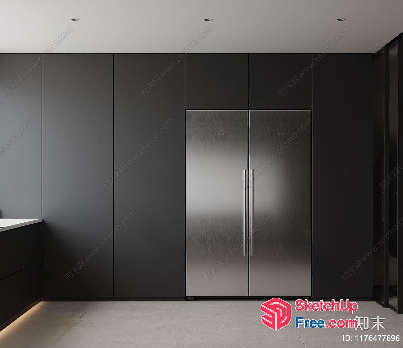 Sleek Modern Kitchen With Stainless Steel Refrigerator 3D SketchUp File