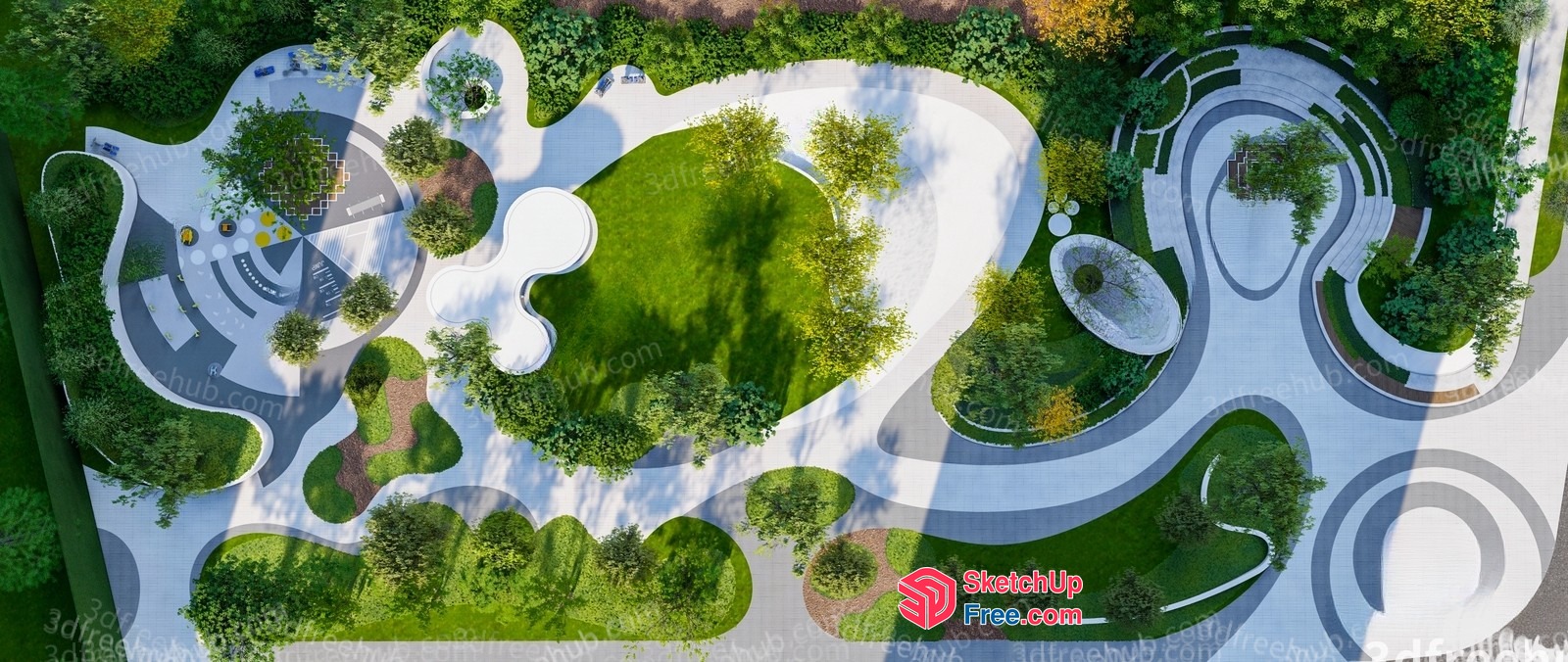 Serpentine Pathway And Lush Greenery Park 3D SketchUp File