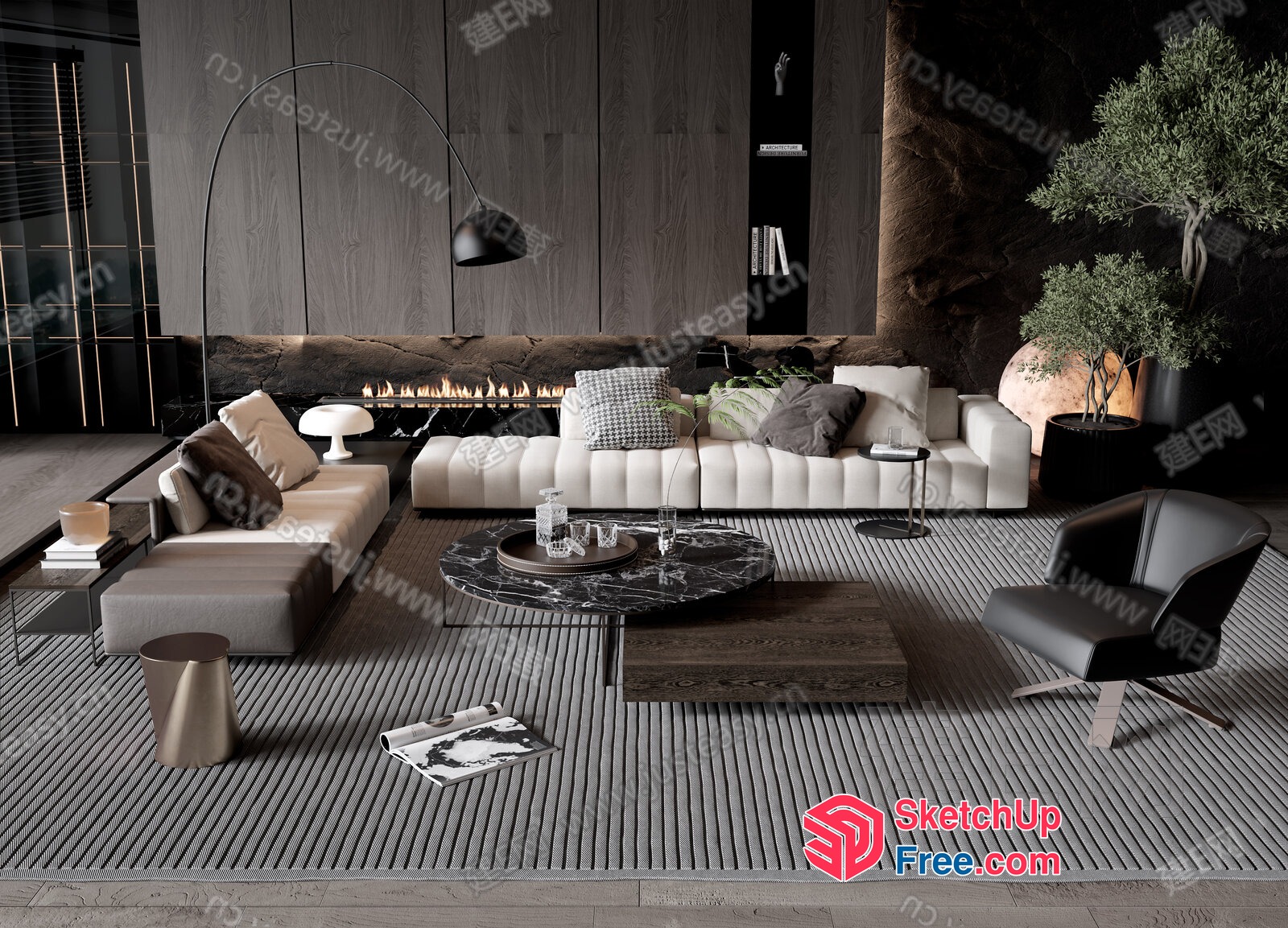 Modern Living Room With Fireplace And Fireplace 3D SketchUp File