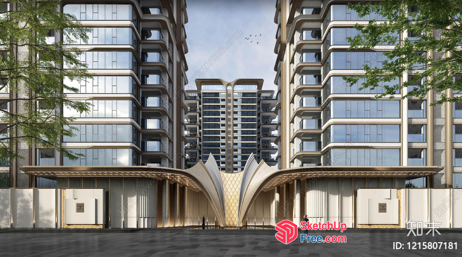 Exterior Facade Of A Modern Residential Building 3D SketchUp File