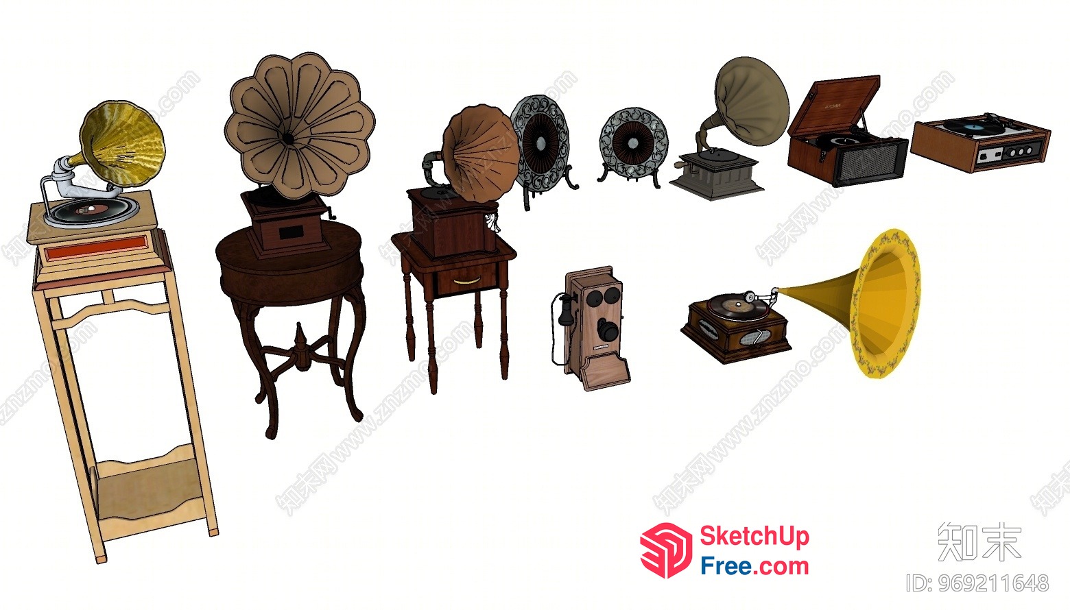 Antique Gramophones And Turntables Collection 3D SketchUp File