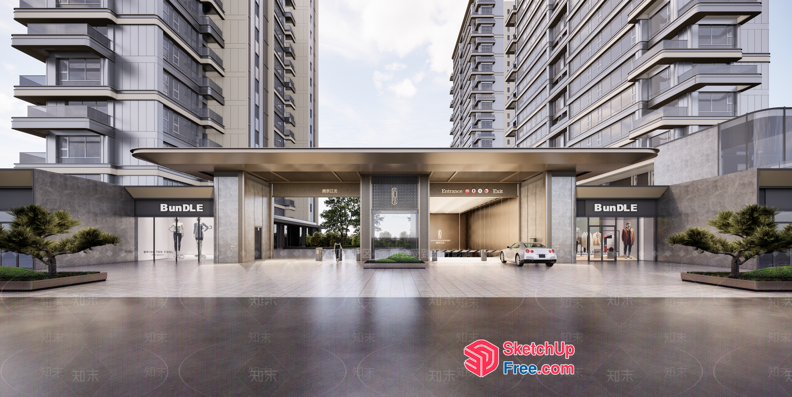 Entrance To A Modern Apartment Complex With A Sleek And Contemporary Design 3D SketchUp File
