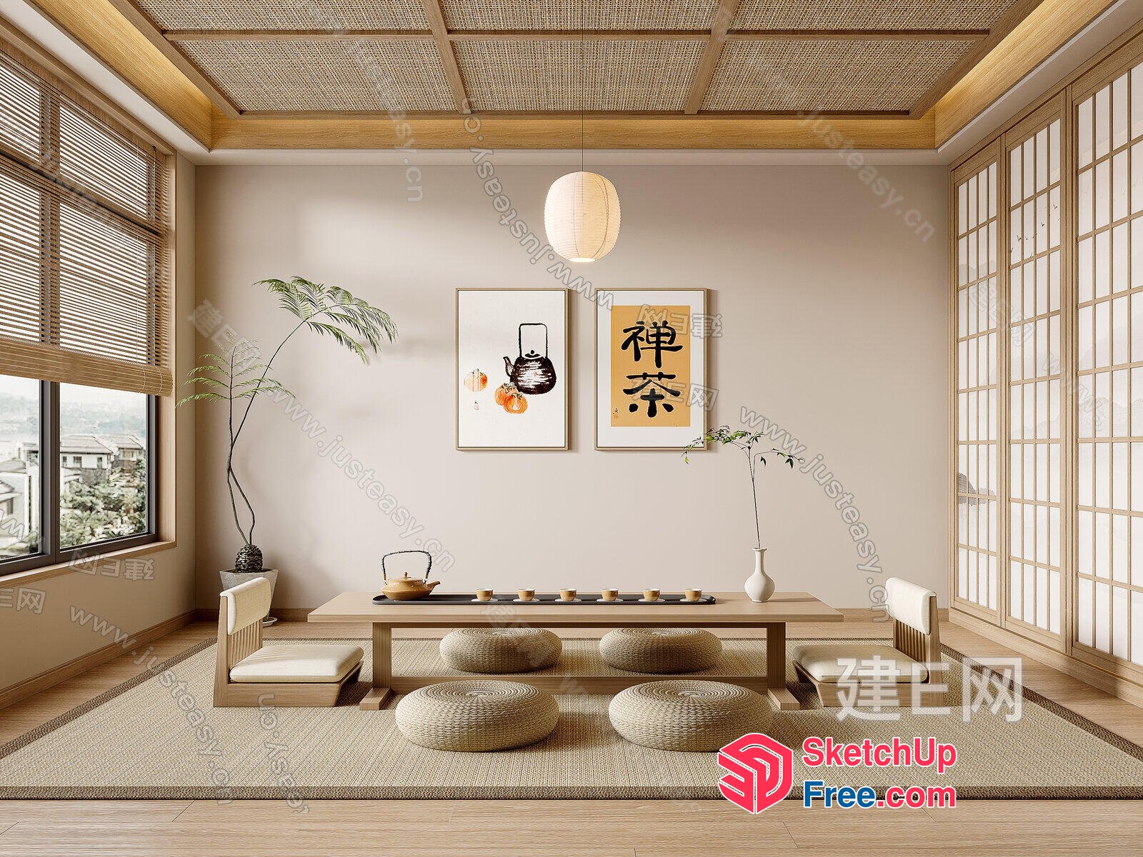 Japanese-Inspired Minimalist Living Room 3D SketchUp File