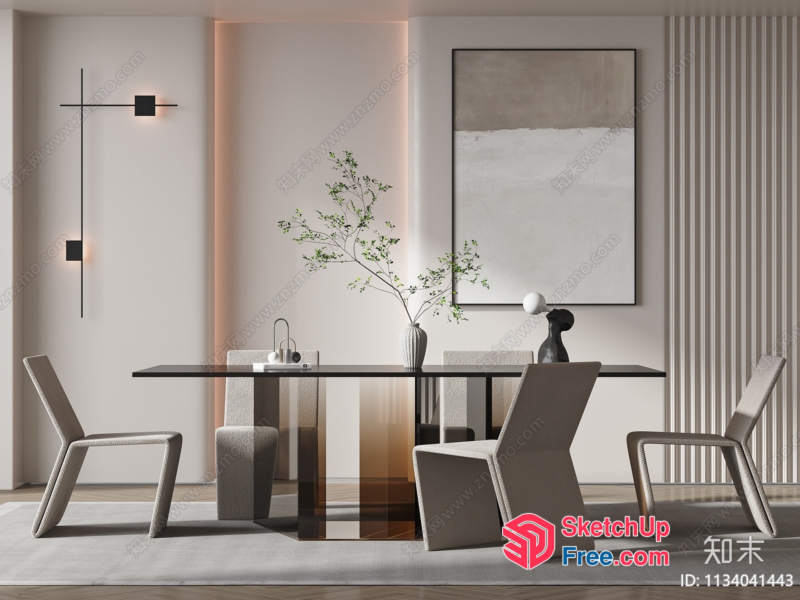 Modern Minimalist Dining Room With Neutral Tones 3D SketchUp File