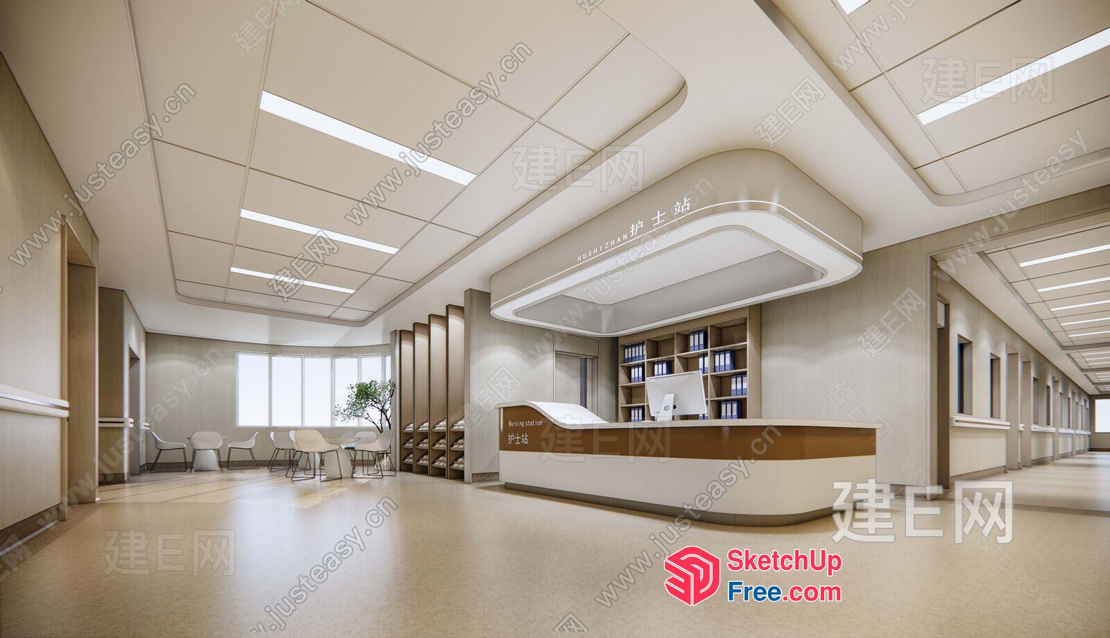 Modern Office Reception Area With Sleek White And Brown Decor 3D SketchUp File