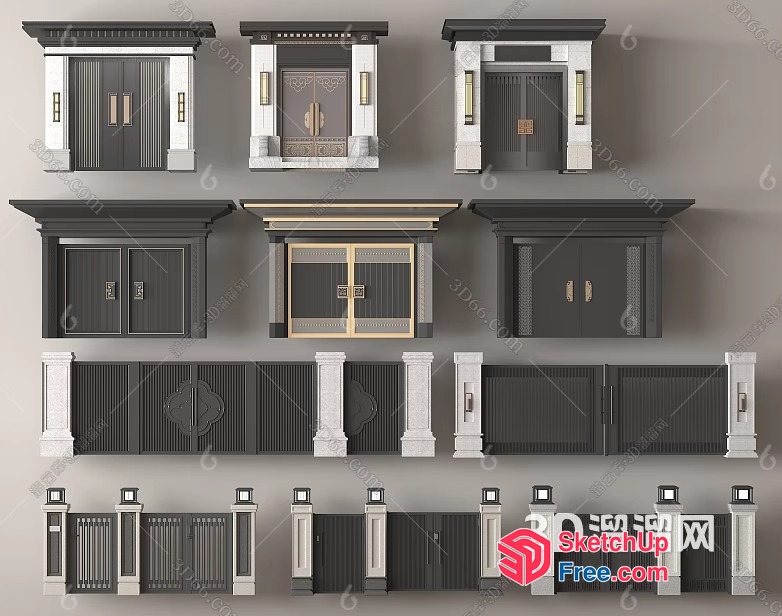 Asian Style Pillars And Railing 3D SketchUp File