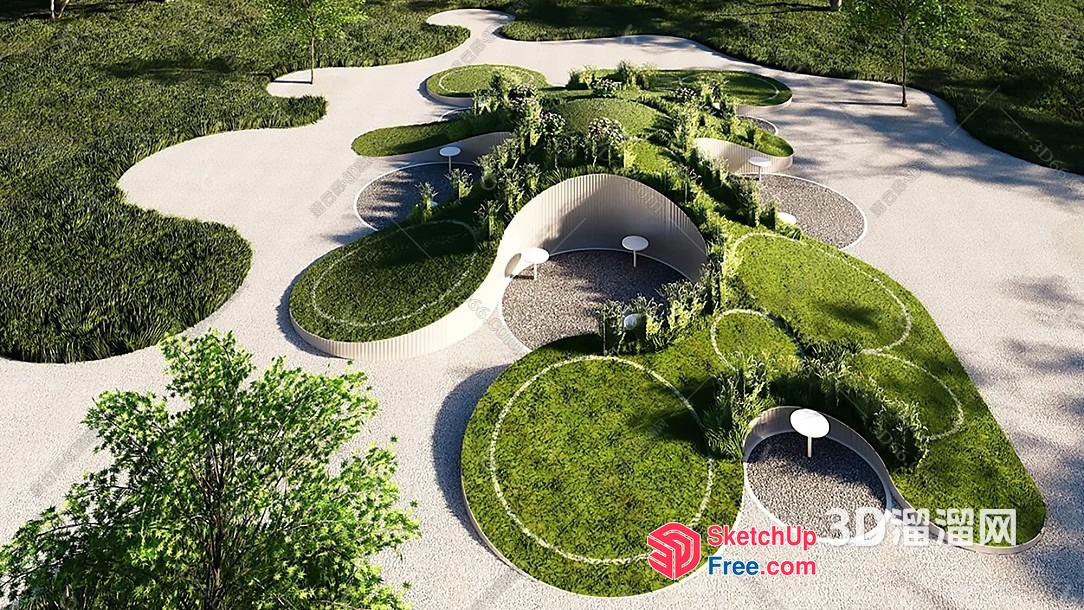 Serene Outdoor Oasis With Curved Landscaping 3D SketchUp File