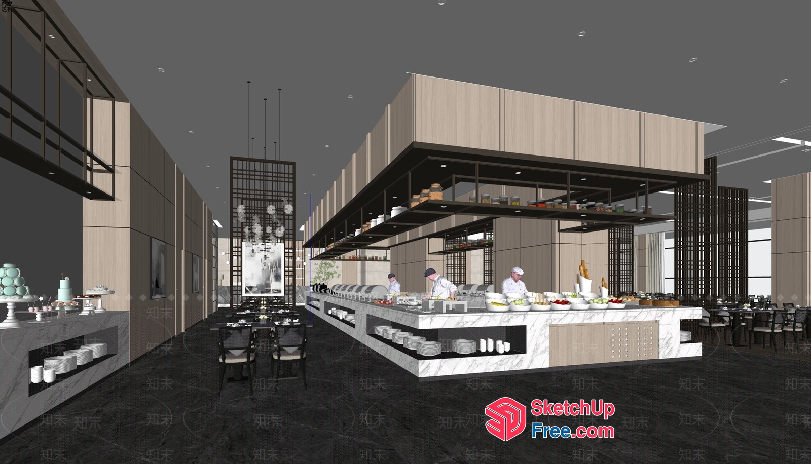 Modern Restaurant Interior With Buffet Counter 3D SketchUp File