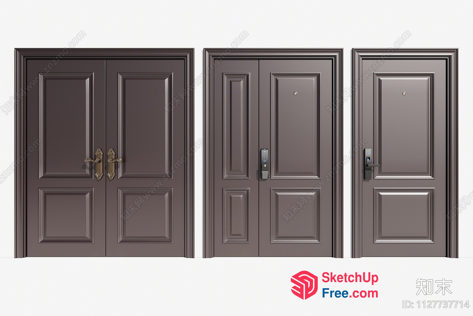 Elegant Classic Doors With Ornate Handles 3D SketchUp File