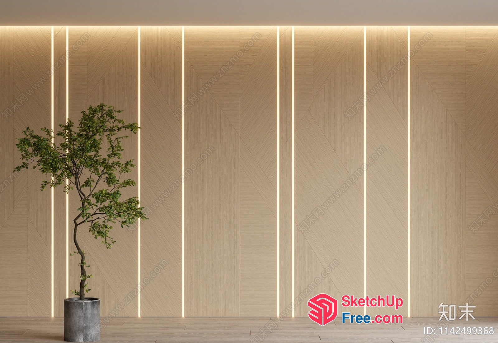 Minimalist Style Living Room With Potted Tree 3D SketchUp File