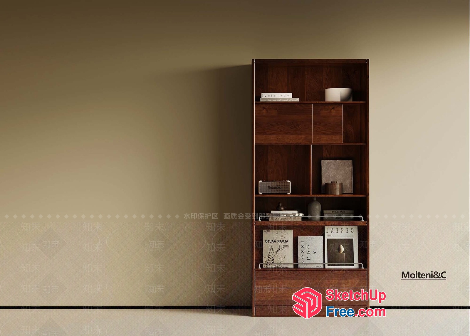 Wooden Bookcase With Shelf And Drawer 3D SketchUp File