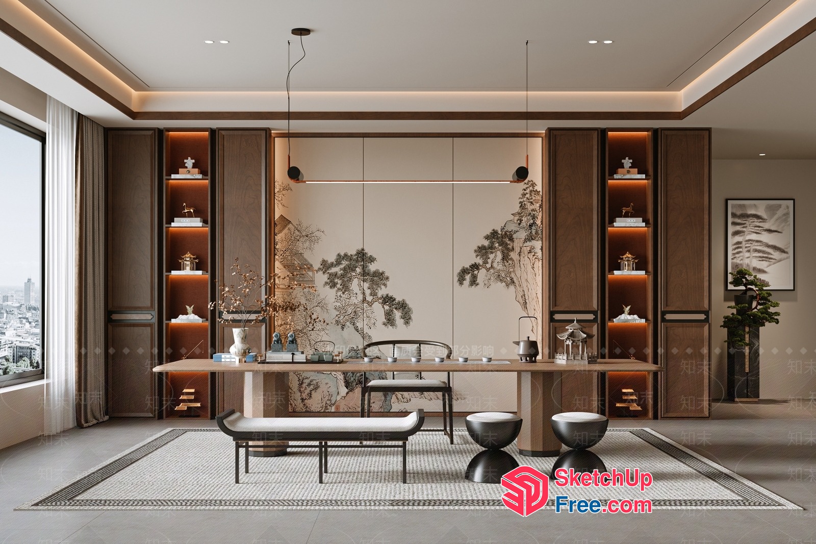 Modern Minimalist Japanese-Inspired Living Room Decor 3D SketchUp File