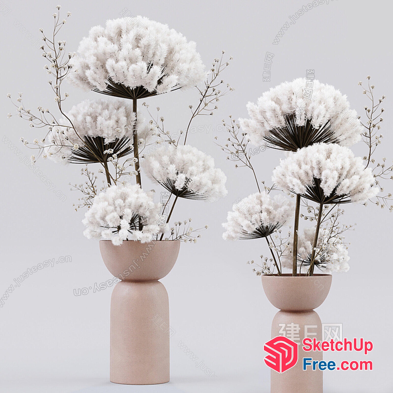 White Flowers In Vases 3D SketchUp File