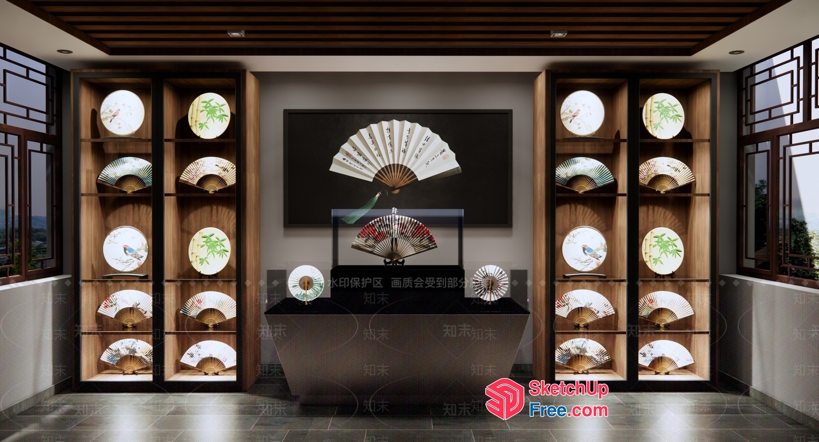 Display Of Traditional Chinese Decorative Fans 3D SketchUp File