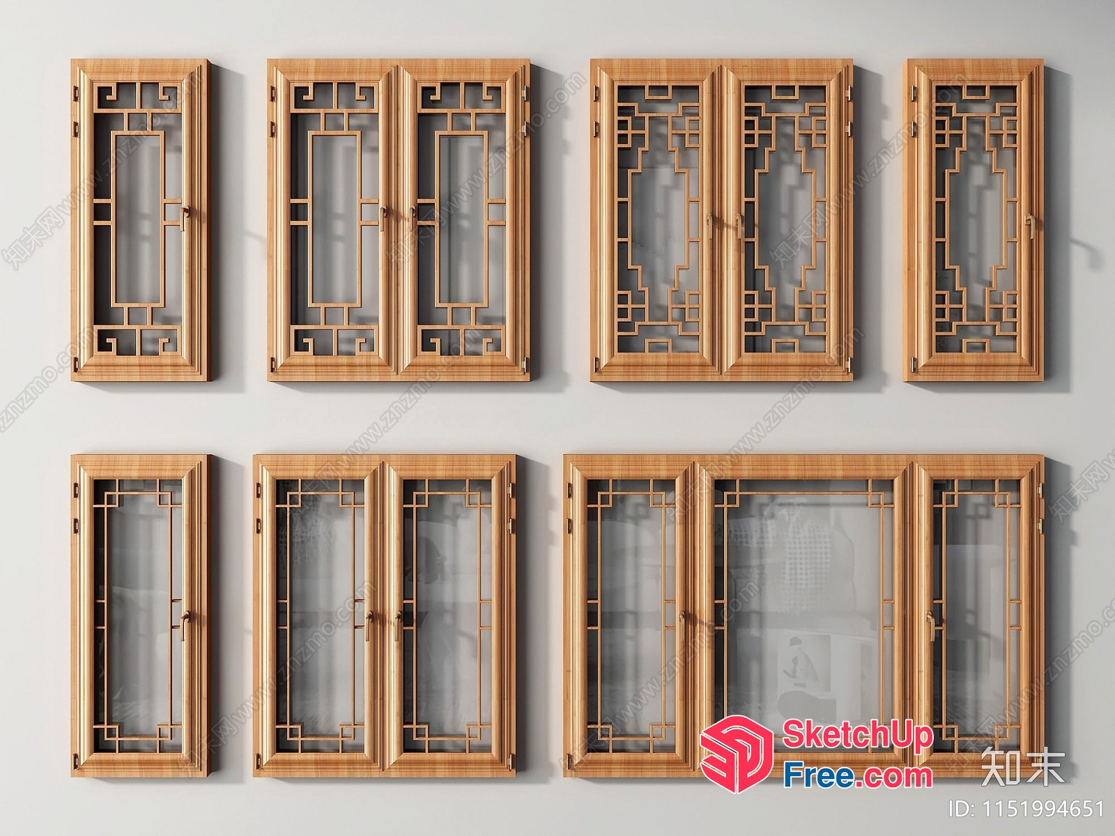 Traditional Asian-Inspired Window Frames 3D SketchUp File
