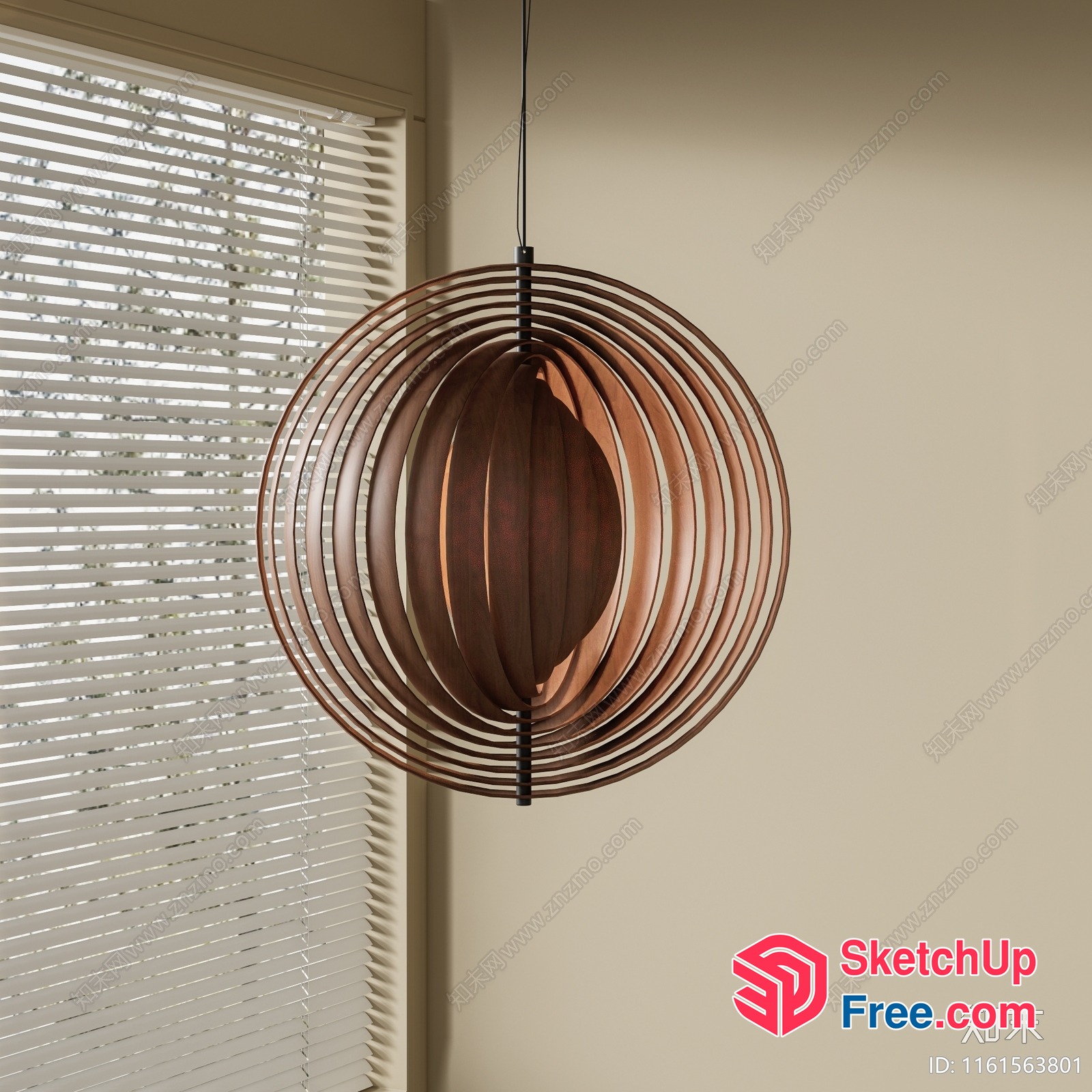 Elegant Wood Hanging Light Fixture 3D SketchUp File