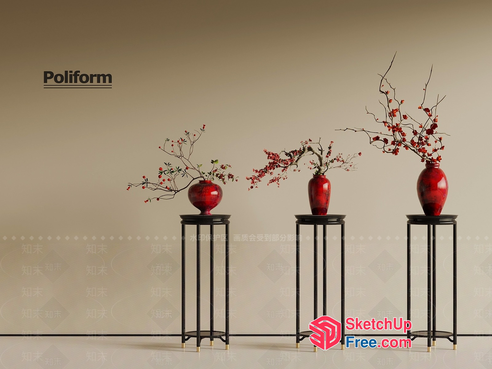 Poliform Red Vase And Black Stand Furniture Collection 3D SketchUp File