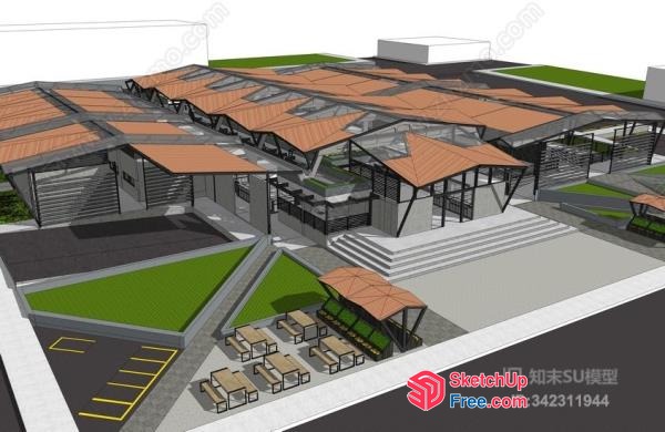 3D Rendering Of A Modern Industrial Park 3D SketchUp File