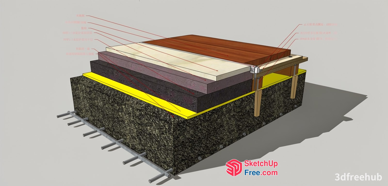 3D Architectural Rendering Of A Building'S Roof And Foundation 3D SketchUp File