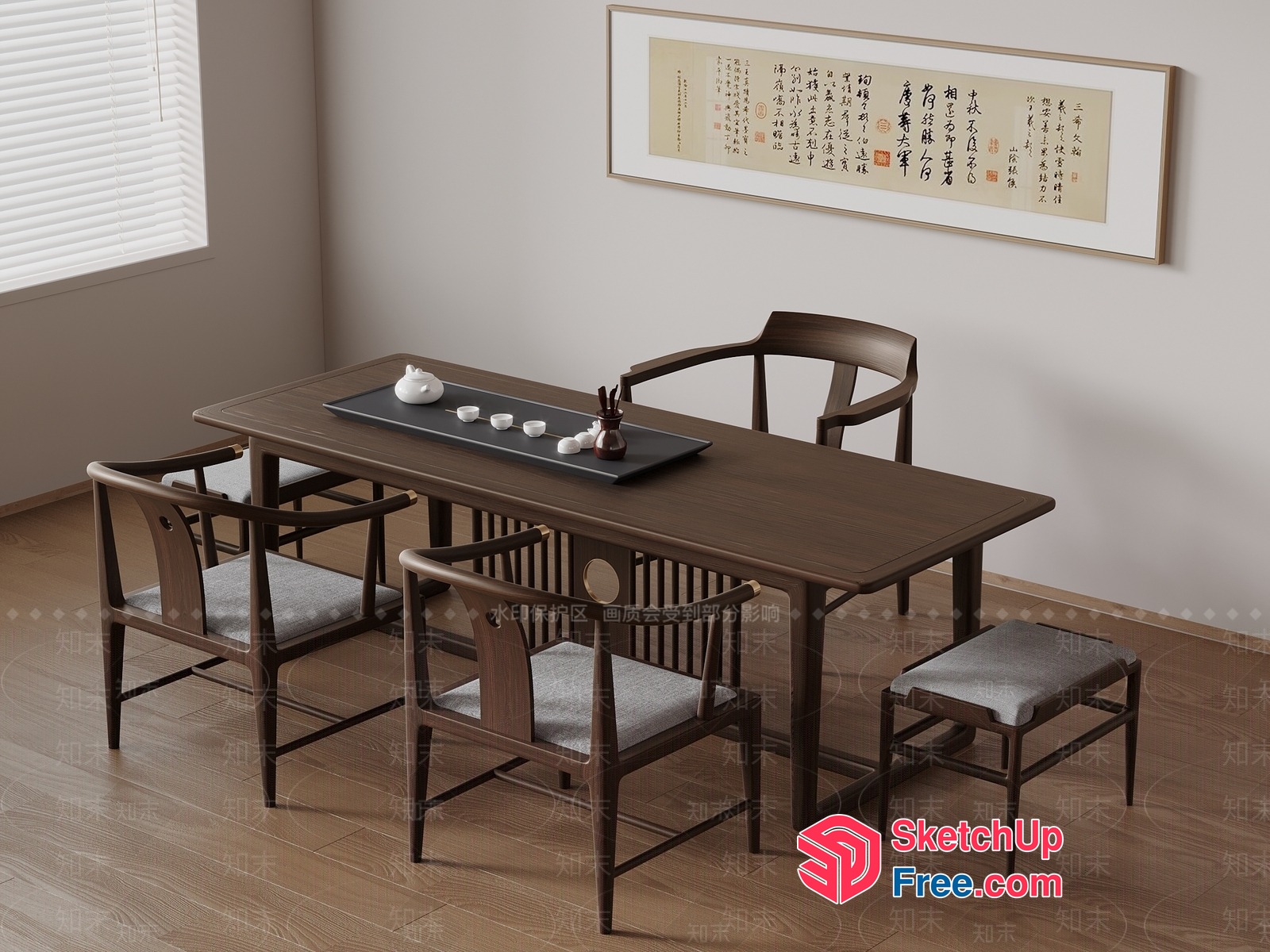 Modern Chinese-Inspired Dining Room With Elegant Furniture 3D SketchUp File