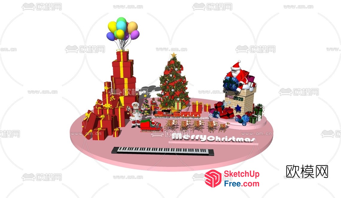 Festive Christmas Scene With Santa Claus 3D SketchUp File
