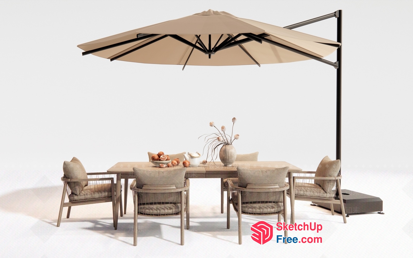 Outdoor Dining Table Set With Umbrella 3D SketchUp File