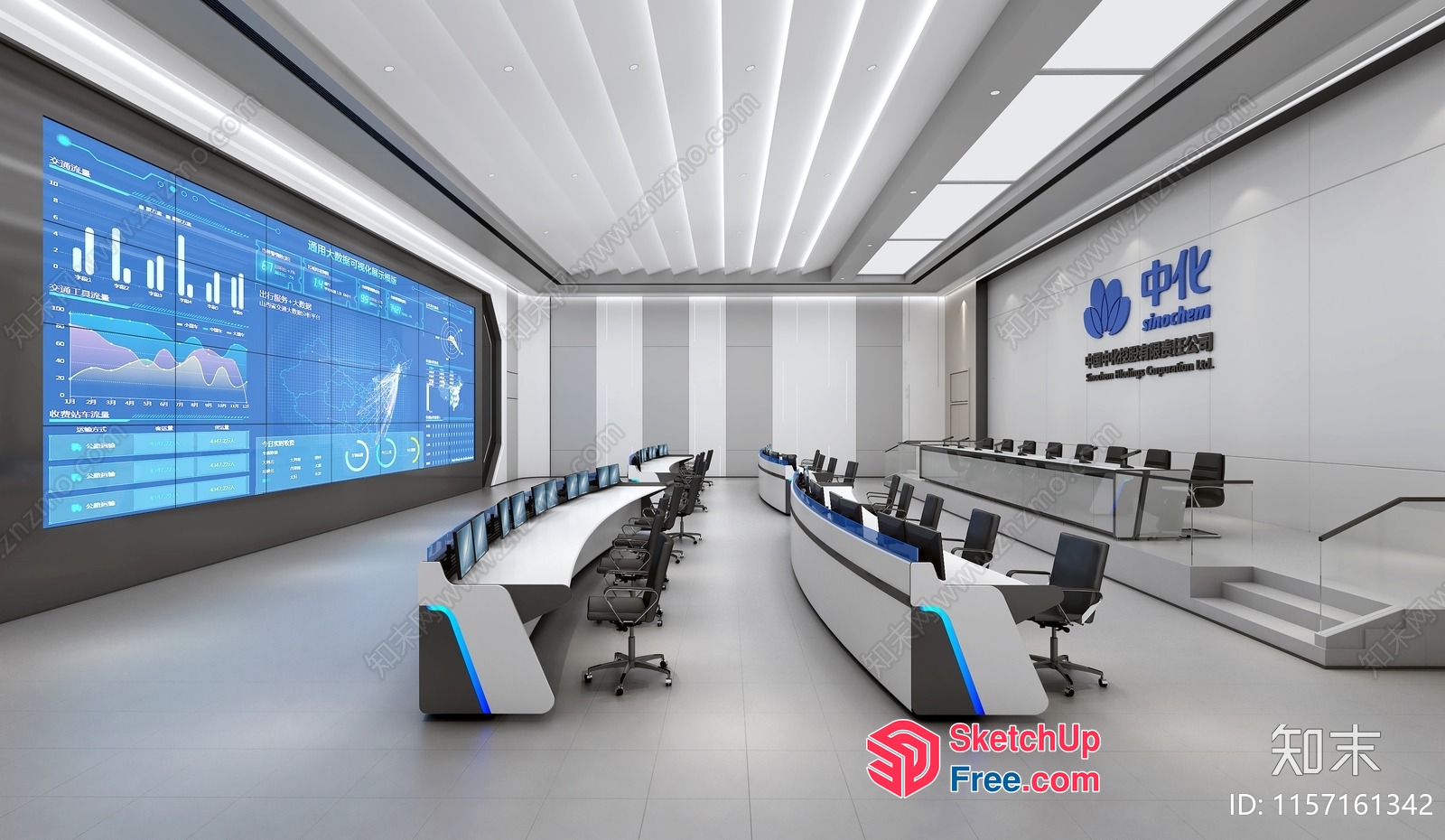 Modern Office Conference Room With Large Screens 3D SketchUp File