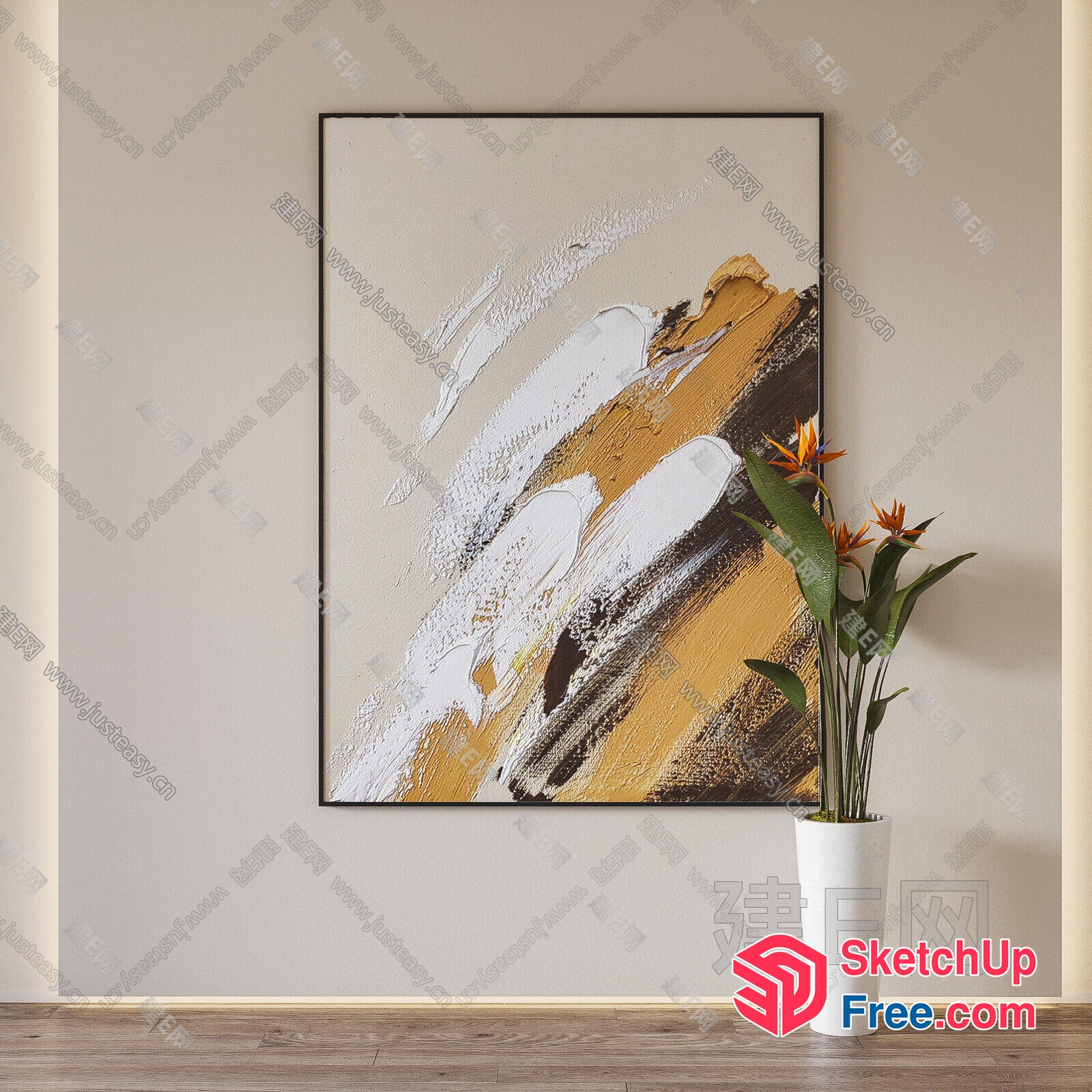 Abstract Artwork In Vibrant Gold And White 3D SketchUp File