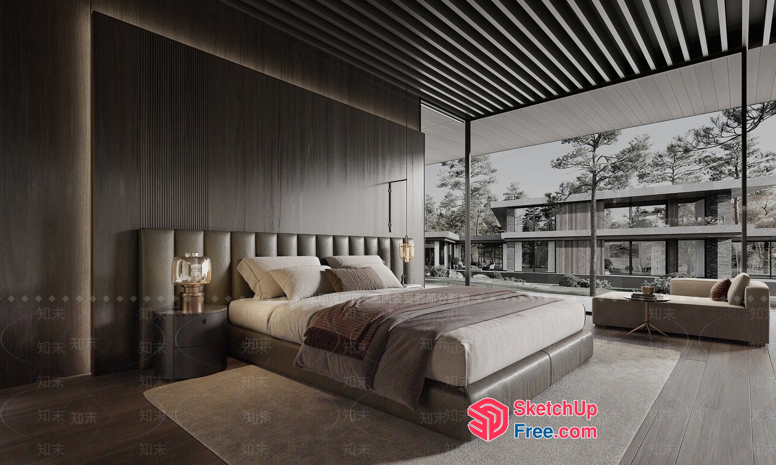 Modern Minimalist Japanese Style Bedroom Interior 3D SketchUp File