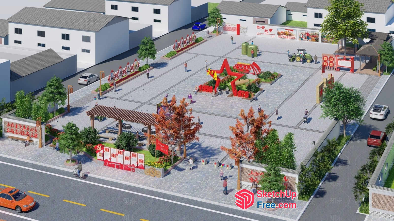 Aerial View Of A Modern Urban Plaza 3D SketchUp File